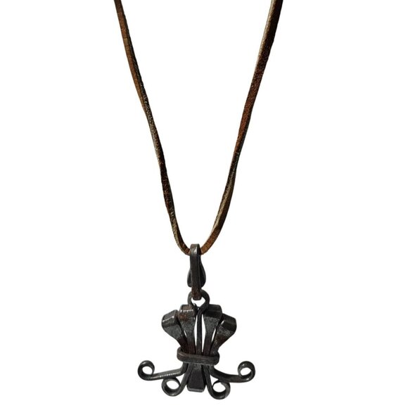 Handcrafted Rustic Iron Pendant Necklace Leather Cord Steampunk Goth Fashion - Picture 1 of 6